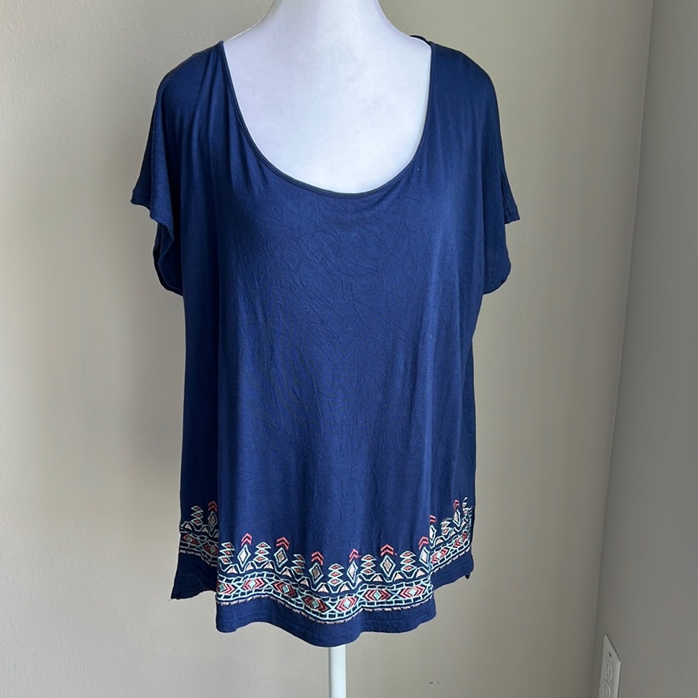 Mine too women’s navy capped sleeve embroidered top